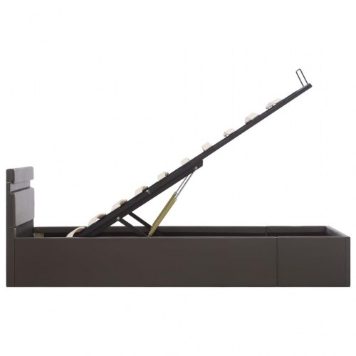 Hydraulisk opbevaringsseng med LED 100 x 200 cm kunstlæder grå