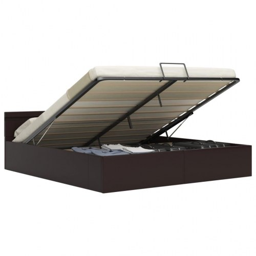 Hydraulisk opbevaringsseng med LED 160 x 200 cm kunstlæder grå