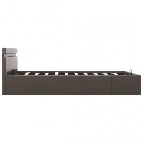 Hydraulisk opbevaringsseng med LED 160 x 200 cm kunstlæder grå