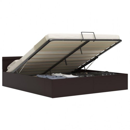 Hydraulisk opbevaringsseng med LED 180 x 200 cm kunstlæder grå
