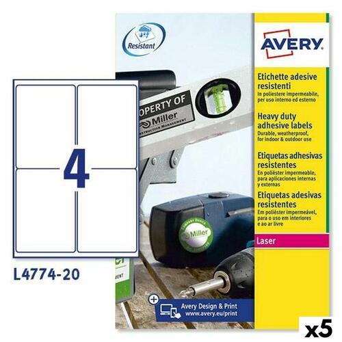 Printer labels Avery L4774 Hvid 20 Ark 99,1 x 139 mm (5 enheder)