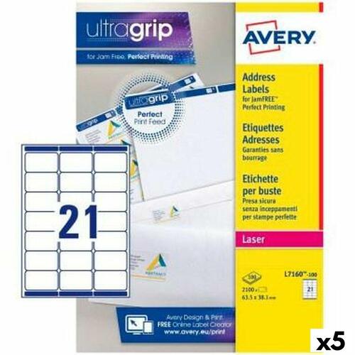 Printer labels Avery L7160 Hvid 100 Ark 63,5 x 38,1 mm (5 enheder)