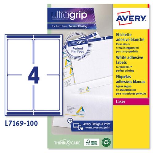 Printer labels Avery L7169 Hvid 100 Ark 99,1 x 139 mm (5 enheder)