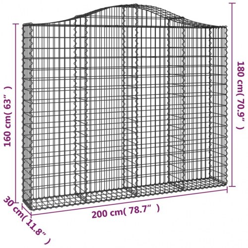 Buede gabionkurve - sæt à 2, 200×30×160/180 cm i galvaniseret jern