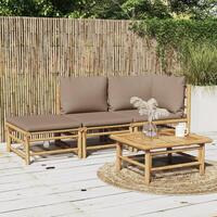 Loungesæt til haven 3 dele med gråbrune hynder bambus
