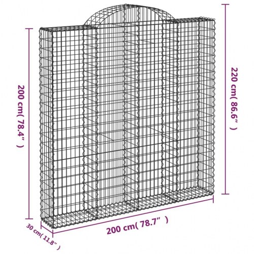 Buet gabionkurv 200 × 30 × 200/220 cm - galvaniseret jern