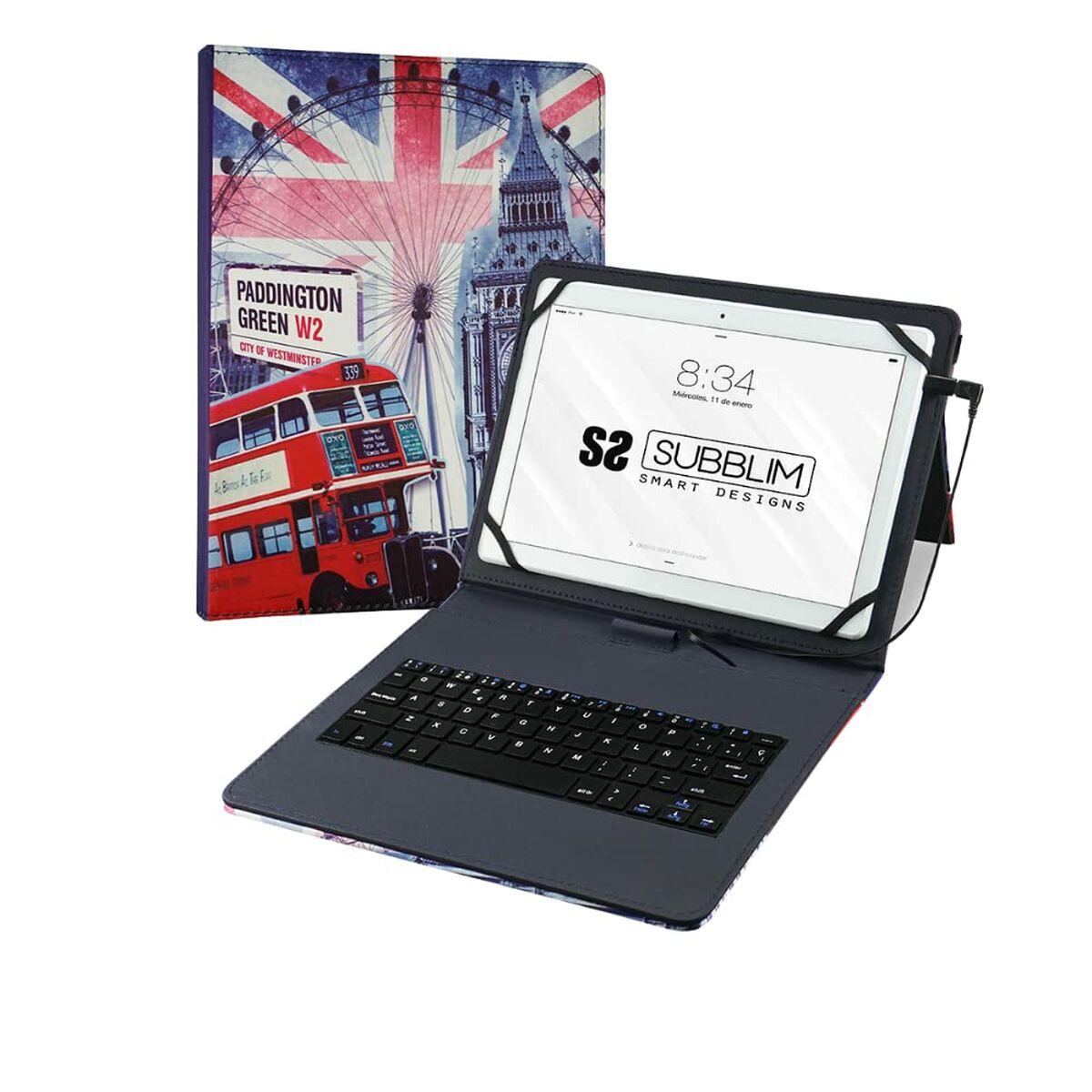 Case til tablet og tastatur Subblim Funda con Teclado Micro USB - USB C KEYTAB USB 10,1" England Spansk qwerty