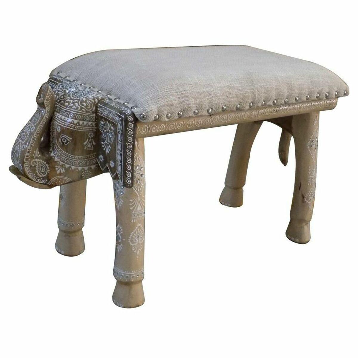 Stol Elefant Hvid Natur Mangotræ 65 x 31,7 x 38 cm