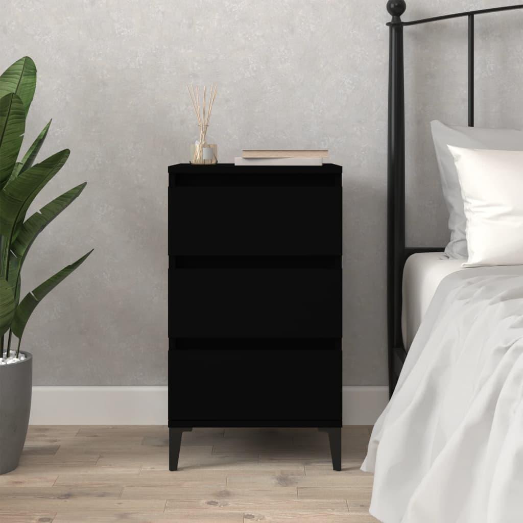 Sengebord i industriel stil - 40 × 35 × 70 cm, sort konstrueret træ med metalfødder