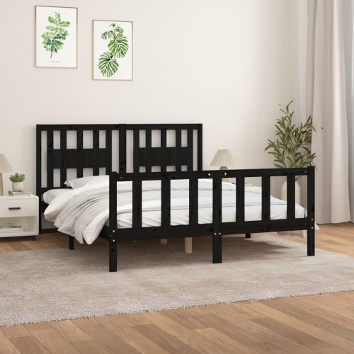 Sengeramme med sengegavl 150x200 cm kingsize fyrretræ sort
