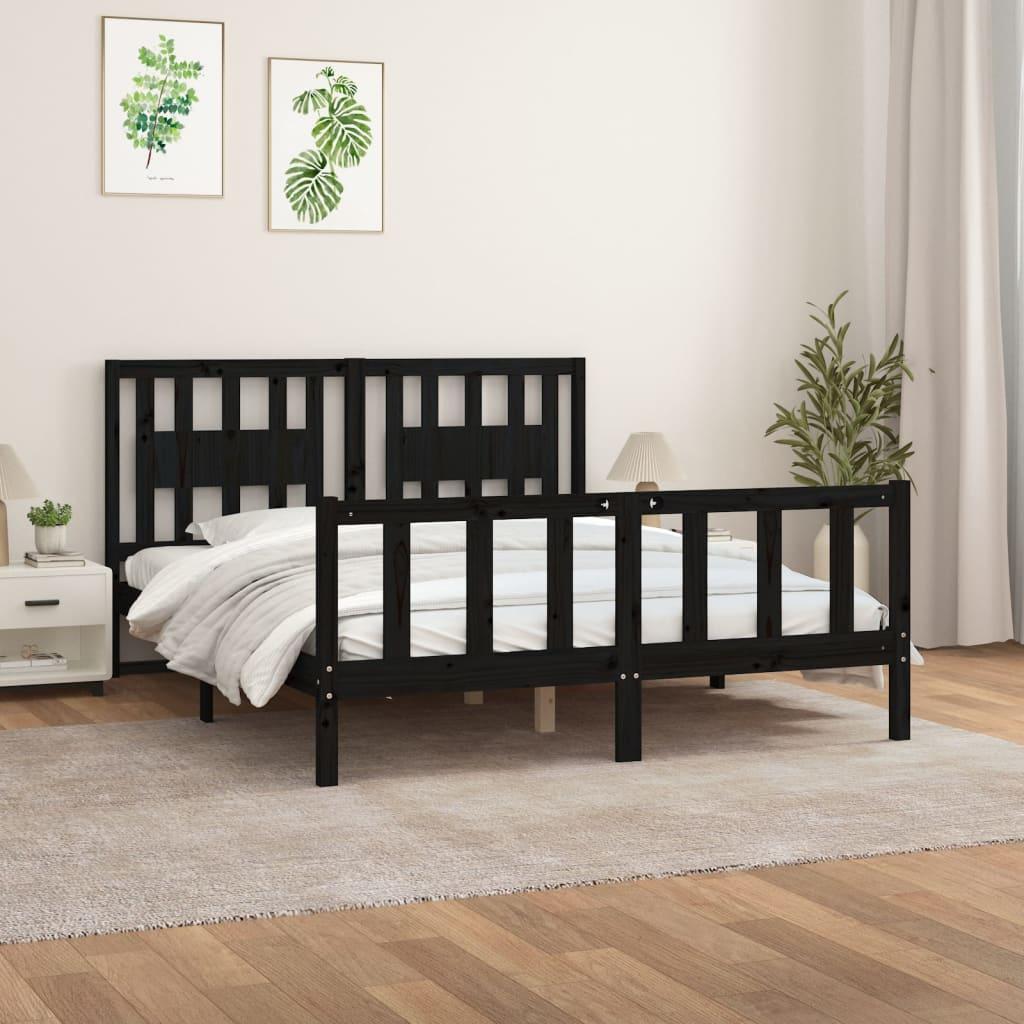 Sengeramme med sengegavl 150x200 cm kingsize fyrretræ sort