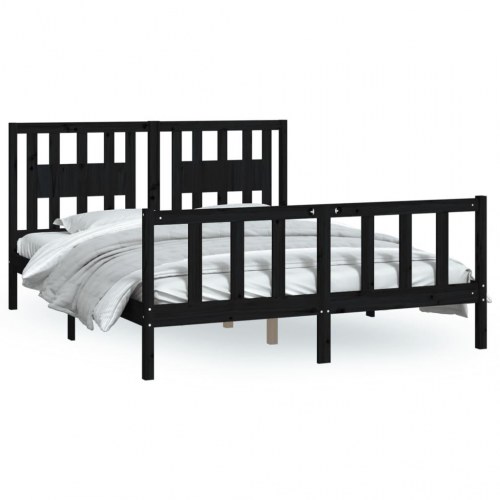 Sengeramme med sengegavl 150x200 cm kingsize fyrretræ sort