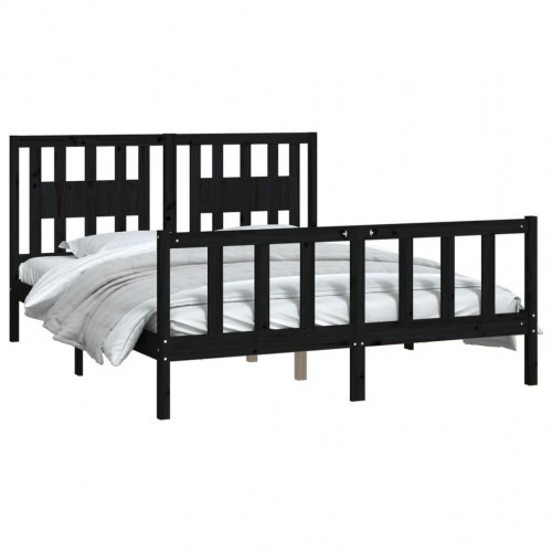 Sengeramme med sengegavl 150x200 cm kingsize fyrretræ sort