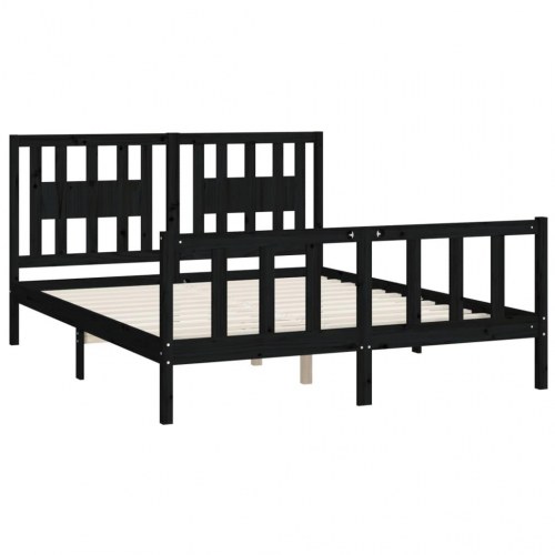 Sengeramme med sengegavl 150x200 cm kingsize fyrretræ sort