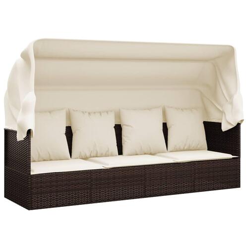 Udendørs loungesofa med tag og hynder polyrattan brun