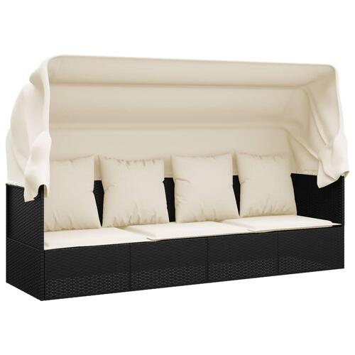 Udendørs loungesofa med tag og hynder polyrattan sort