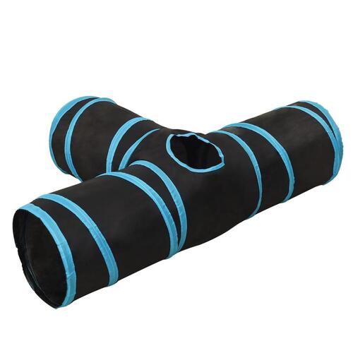 3-vejs kattetunnel 90 cm polyester sort og blå