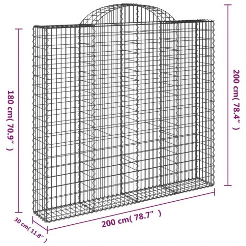 Buede gabionkurve 5 stk. - 200 × 30 × 180/200 cm, galvaniseret jern