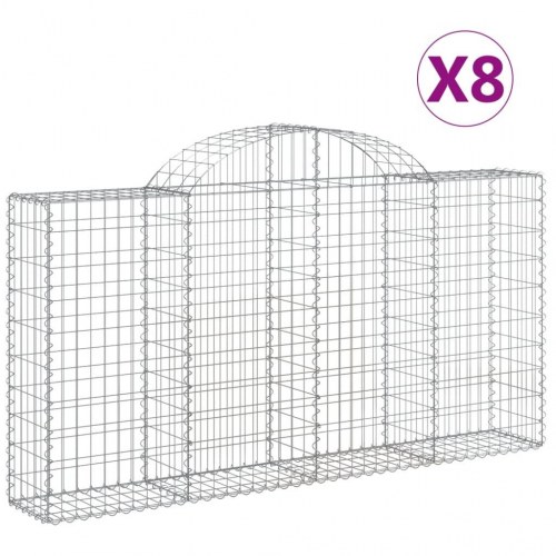 Buede gabionkurve - 8 stk. stenvægge 200×30×100/120 cm i galvaniseret jern