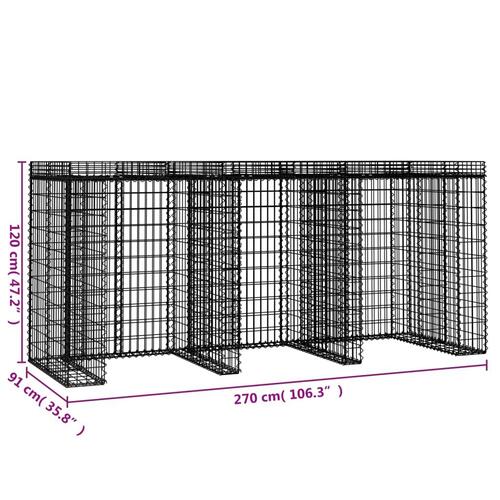 Gabionvæg til skraldespand 270x91x120 cm galvaniseret jern