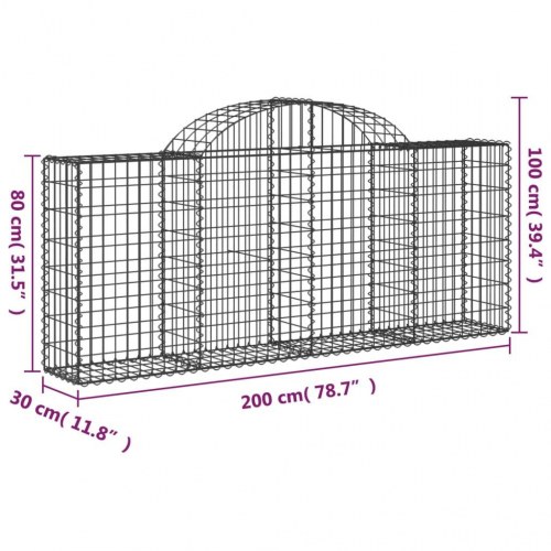 Buede gabionkurve - 4 stk. 200×30×80/100 cm i galvaniseret jern