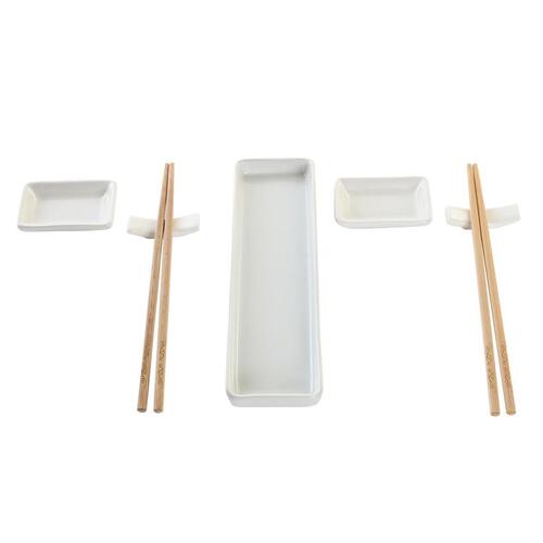 Sushi-sæt 24 x 7 x 2 cm Natur Hvid Stentøj Orientalsk