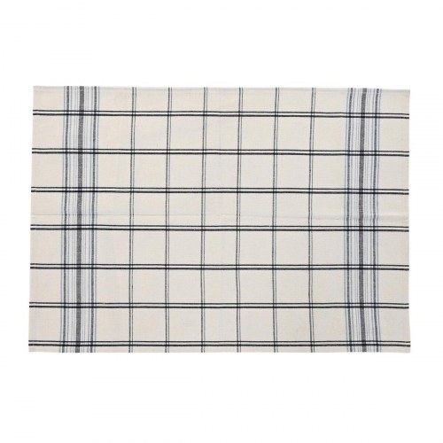 Forklæde med lomme + karklud, bomuld, sort/beige/blå, 70 × 85 cm