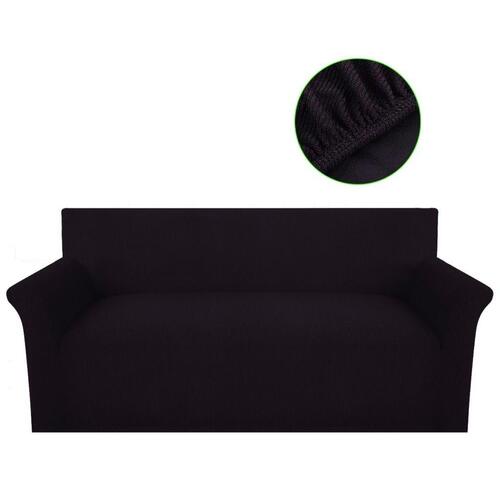Sofaovertræk, stræk, brunt, ribstrikket polyesterstof