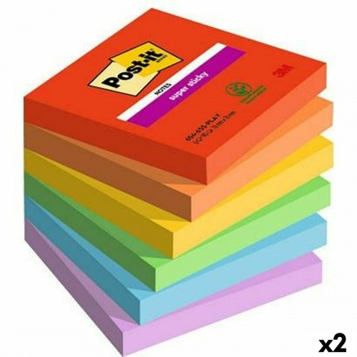 Post-it Super Sticky klæbende huskesedler, multifarvet 76 × 76 mm - 6 blokke (2 enheder)