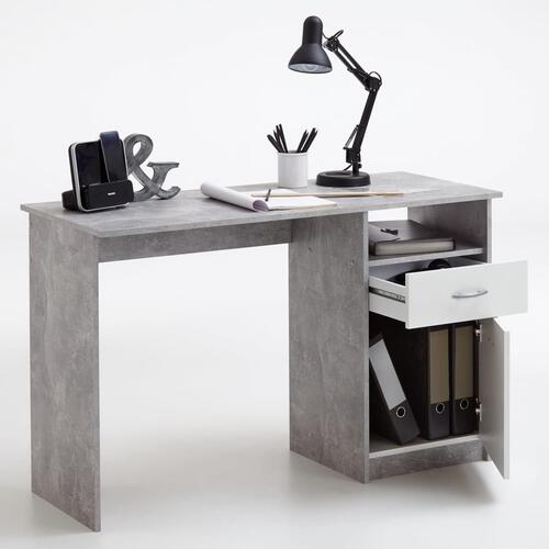 skrivebord med 1 skuffe 123 x 50 x 76,5 cm betongrå og hvid