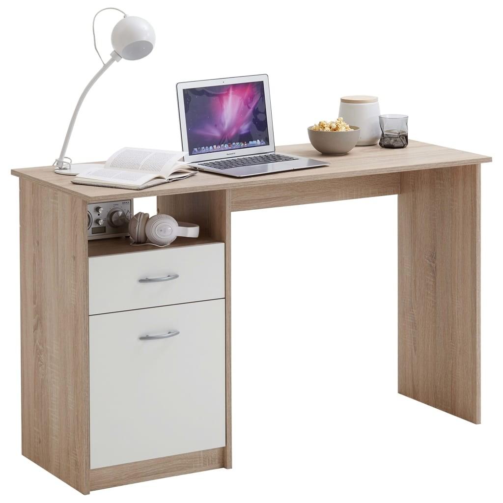 Billede af skrivebord med 1 skuffe 123 x 50 x 76,5 cm egetræsfarve og hvid hos Boligcenter.dk