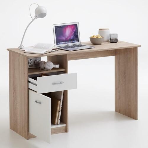 skrivebord med 1 skuffe 123 x 50 x 76,5 cm egetræsfarve og hvid