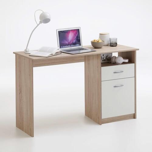 skrivebord med 1 skuffe 123 x 50 x 76,5 cm egetræsfarve og hvid