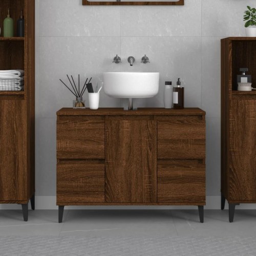 Underskab til håndvask 80×33×60 cm - konstrueret træ, brun eg