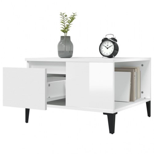 Sofabord 55x55x36,5 cm konstrueret træ hvid højglans
