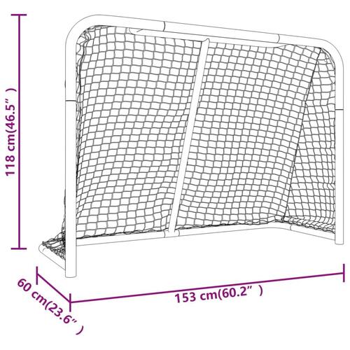 Hockeymål med net 153x60x118 cm stål og polyester rød og hvid