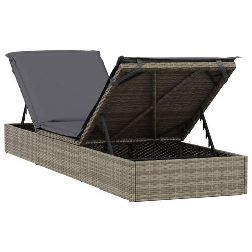 Liggestol med hynde 201x55x62 cm polyrattan grå