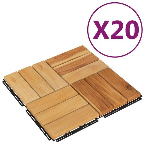 Terrassebrædder 20 stk. 30x30 cm massivt teaktræ