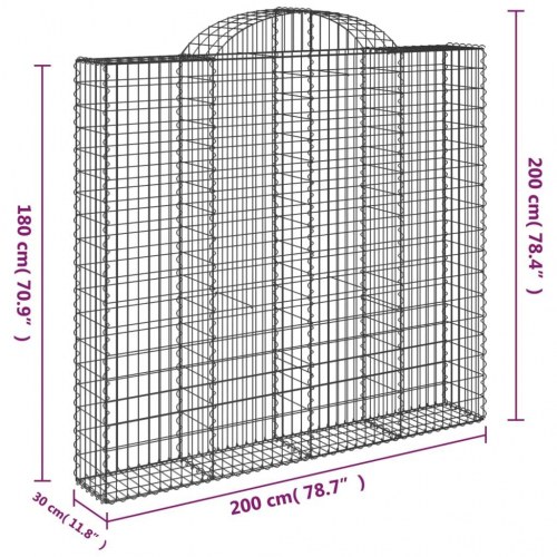 Buede gabionkurve - 4 stk. 200 × 30 × 180/200 cm i galvaniseret jern