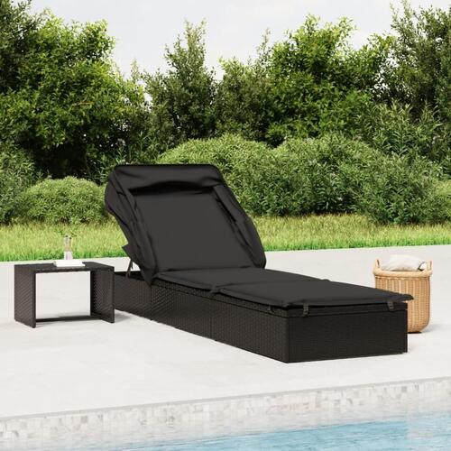 Liggestol med foldbart tag 213x63x97 cm polyrattan sort
