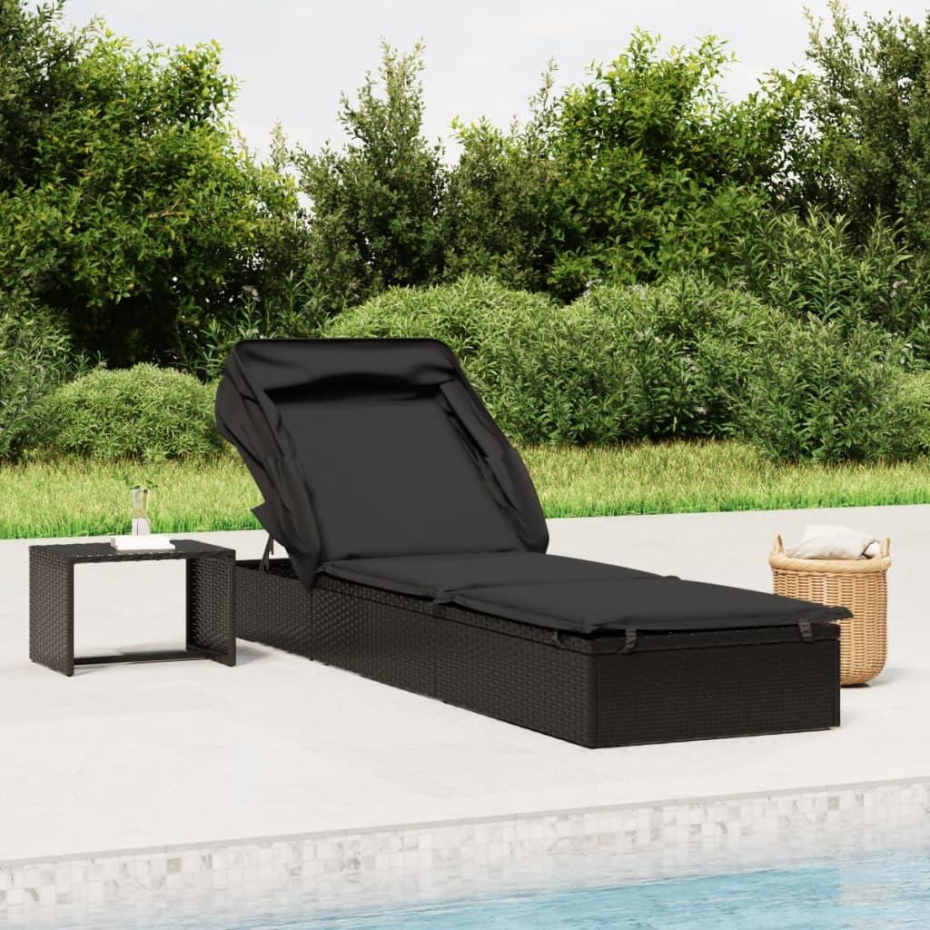 Liggestol med foldbart tag 213x63x97 cm polyrattan sort