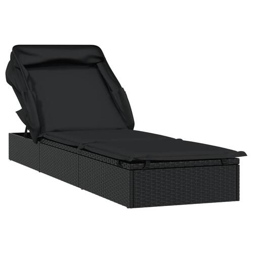 Liggestol med foldbart tag 213x63x97 cm polyrattan sort