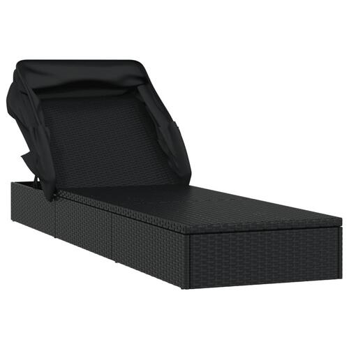 Liggestol med foldbart tag 213x63x97 cm polyrattan sort
