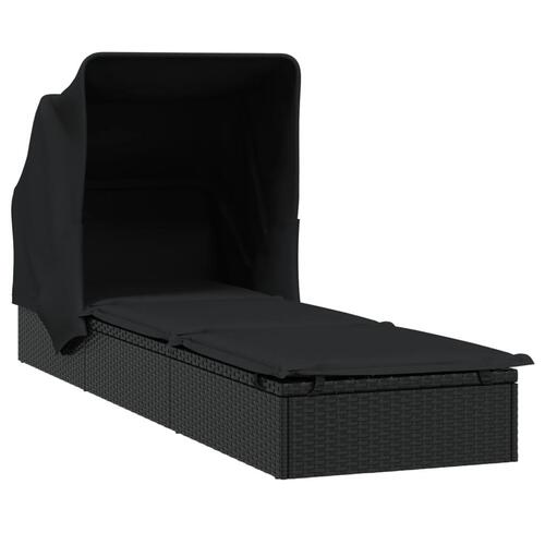 Liggestol med foldbart tag 213x63x97 cm polyrattan sort