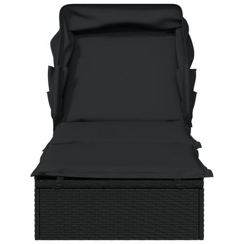 Liggestol med foldbart tag 213x63x97 cm polyrattan sort