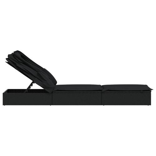 Liggestol med foldbart tag 213x63x97 cm polyrattan sort