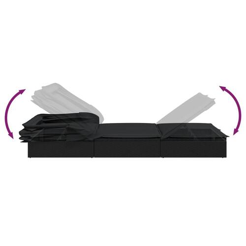 Liggestol med foldbart tag 213x63x97 cm polyrattan sort