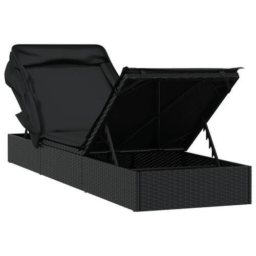 Liggestol med foldbart tag 213x63x97 cm polyrattan sort