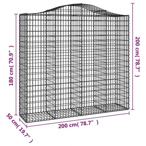Buet gabionkurv 200×50×180/200 cm - galvaniseret jern