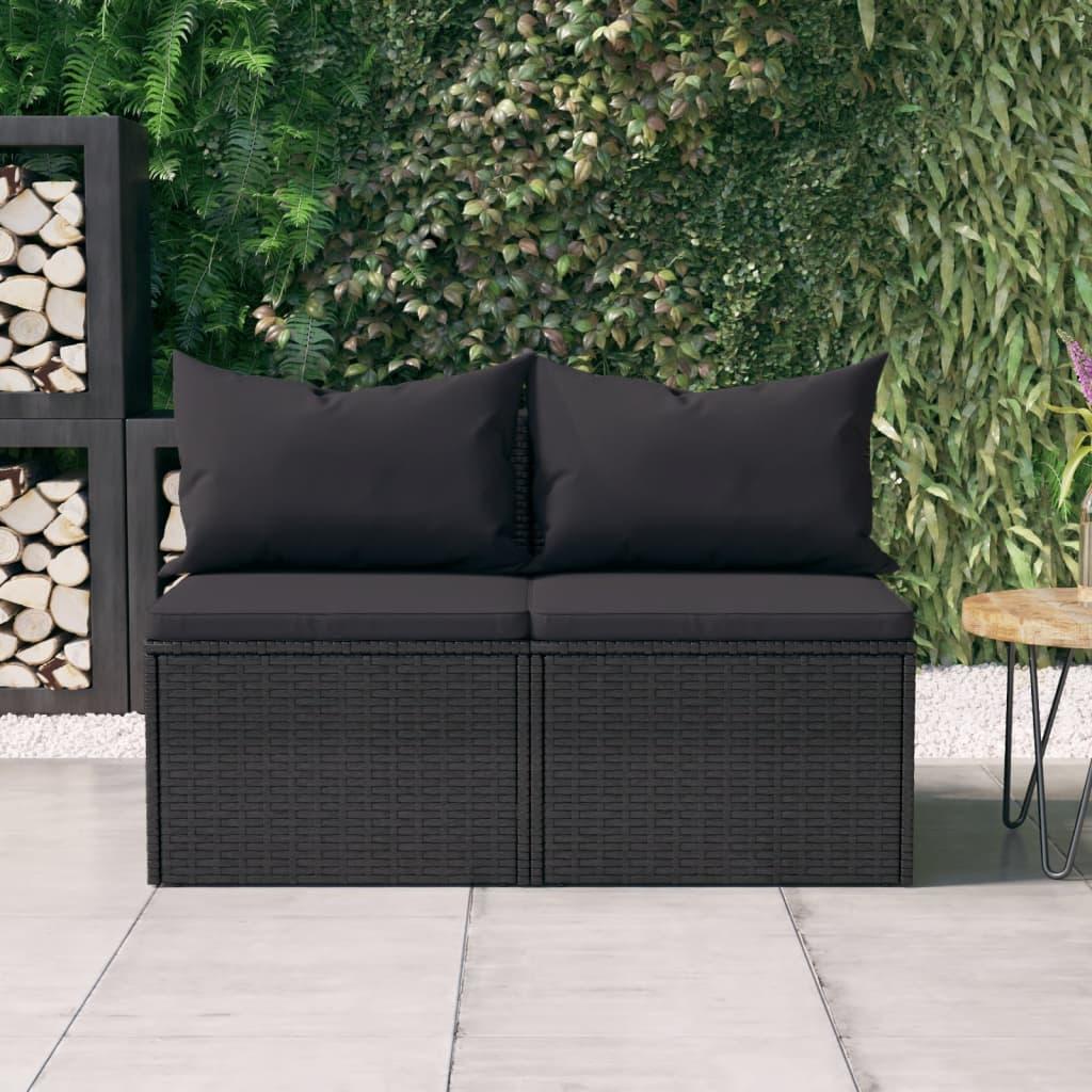 Midtermoduler til havesofa 2 stk. med hynder polyrattan sort billede